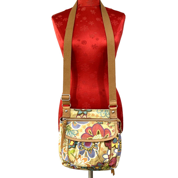 Vintage Fossil Crossbody Bag Boho Style Purse Canvas Multicolor Adjustable Strap - Picture 2 of 16